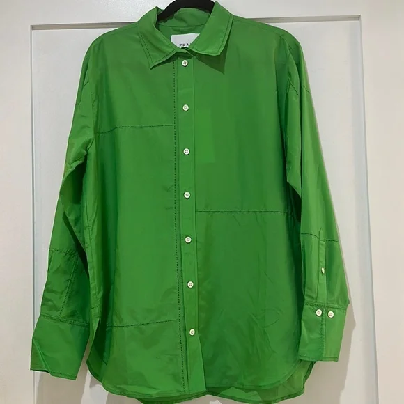 Frame The Oversized Linear Lace Shirt In Bright Peridot Green NWT